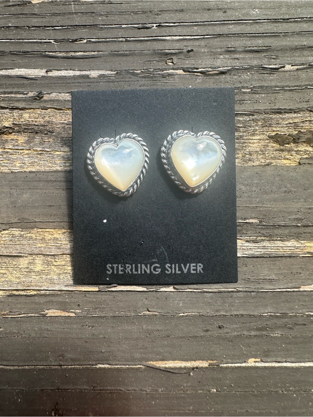 Navajo Arlene Lewis Mother Of Pearl Heart Sterling Silver Earrings
